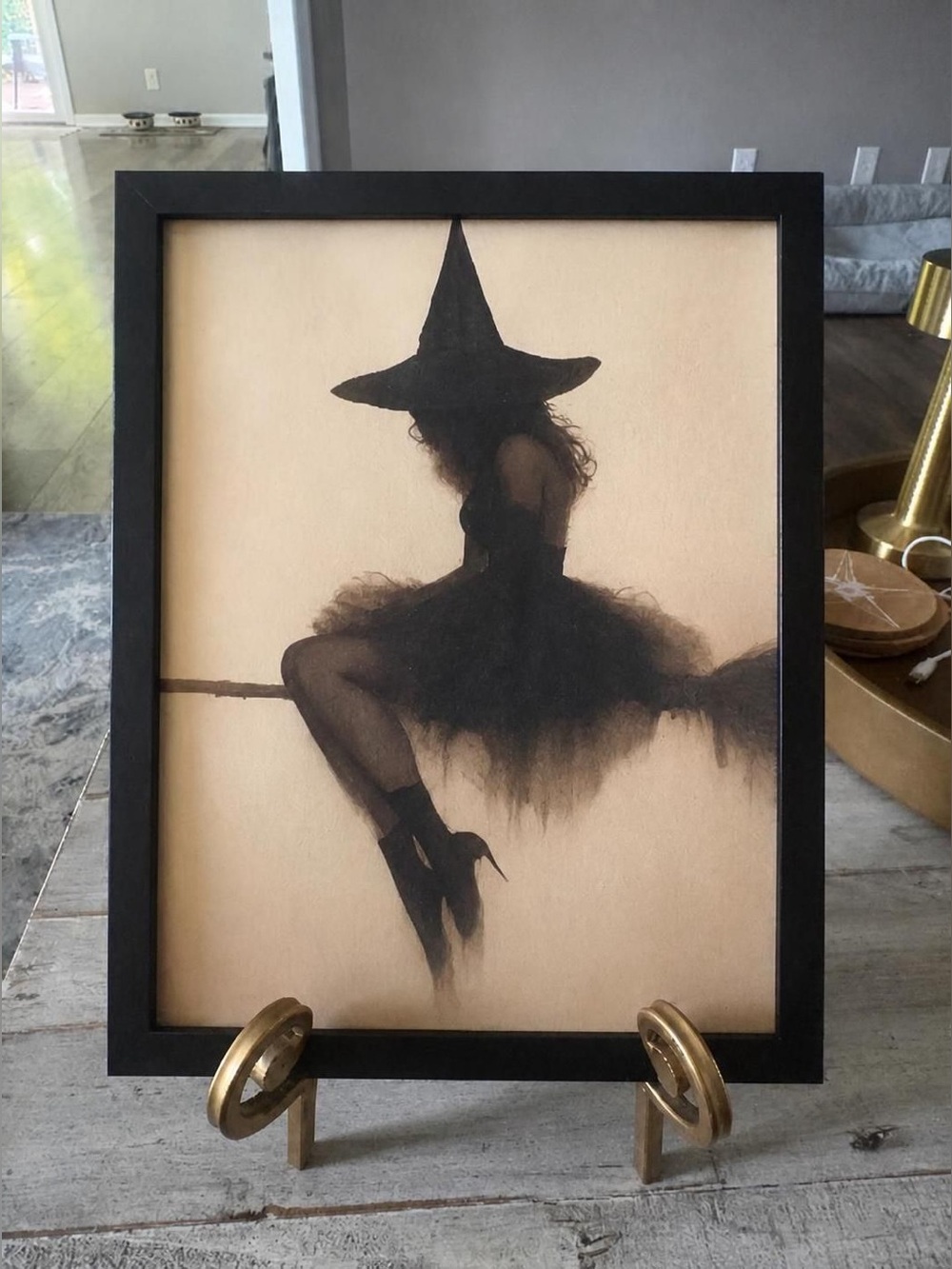 Black Witch Silhouette Framed 8x10 Wall Art